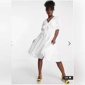 Urban Revivo tie front midi dress in white